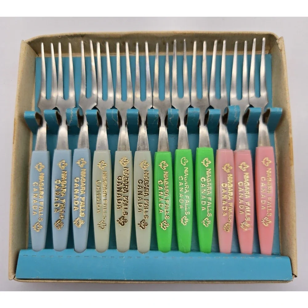 Vtg Little Forks 12 Piece Stainless Steel Hors D'oeuvre Set Niagara Falls Canada